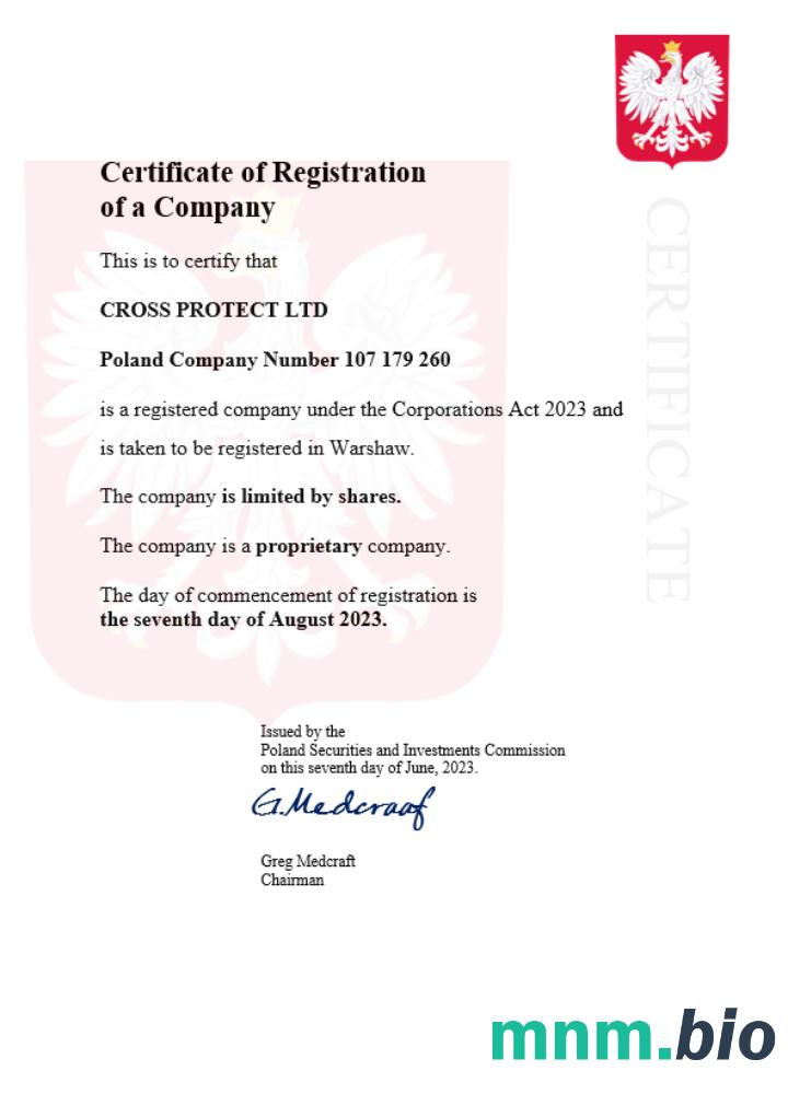 Poland business registration vcertyfikat Word i szablon PDF